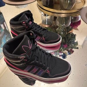 Adidas Black and Pink Retro Sneakers